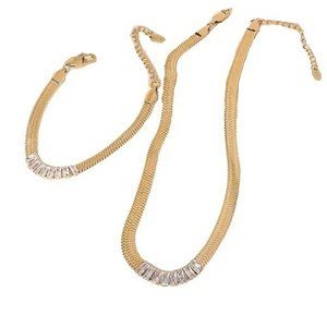 Solid Color Titanium Steel Inlay Zircon Bracelet & Neckclace